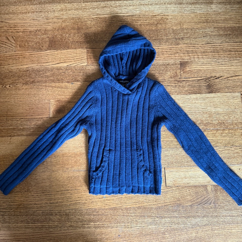 Abercrombie & Fitch Navy Blue Knit Hooded Sweater, A&F Y2K Jumper